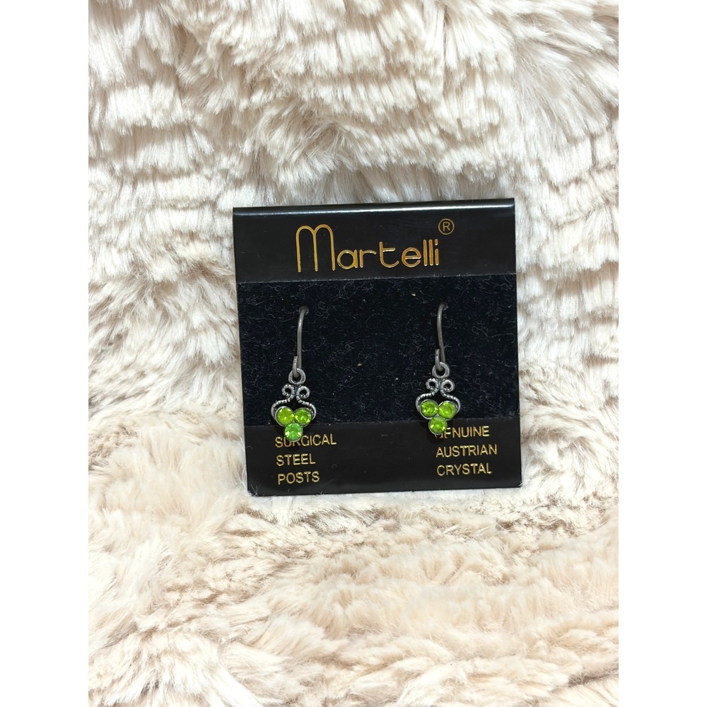 NWT Y2K Vintage Martelli Whimsigoth Green Austrian Crystal Earrings Deadstock